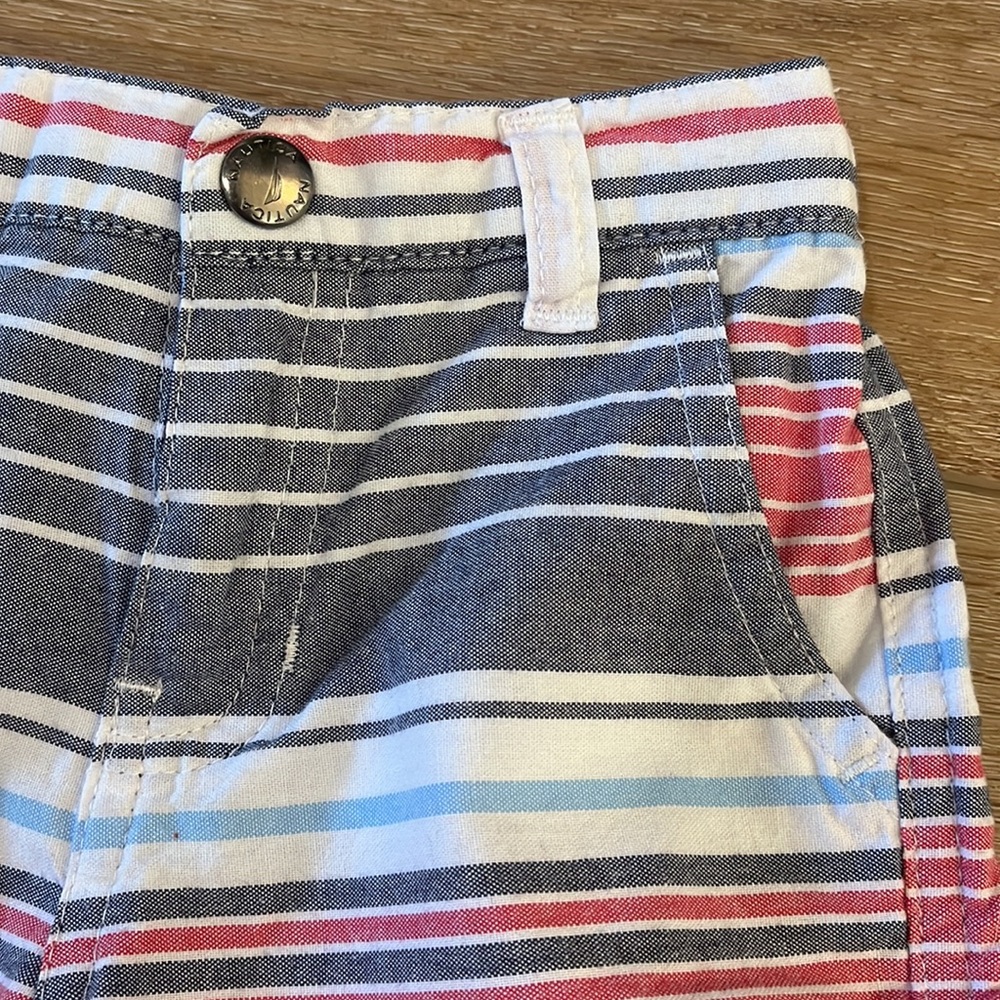 Nautica Blue White Red Stripe Shorts, Boys 24 months, Snap and Zipper closure - Picture 2 of 8